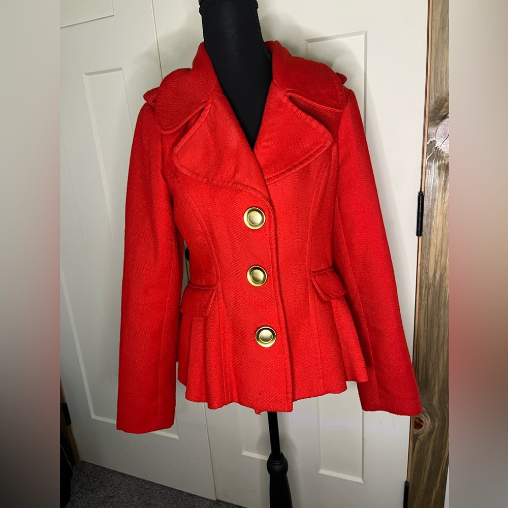 XOXO Vibrant Red Peacoat Gold Buttons Vintage Y2K Rockabilly Mod